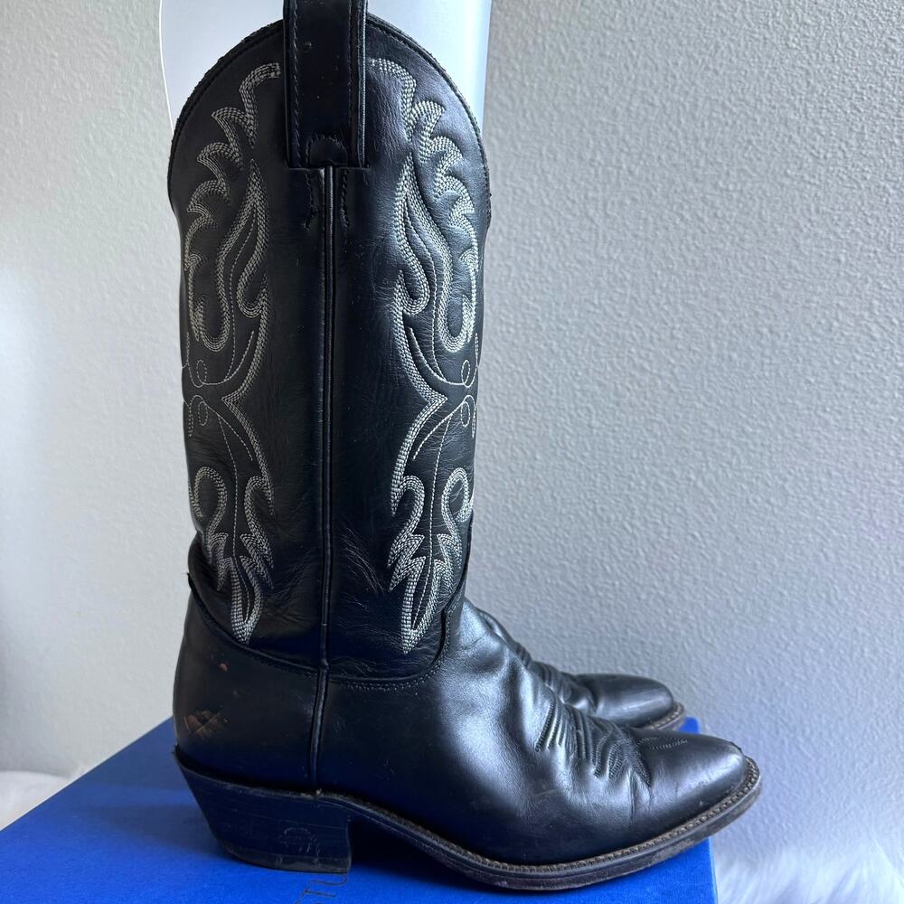 Justin Black Leather Western Embroidered Cowboy Boots Handcrafted USA Women 6.5B